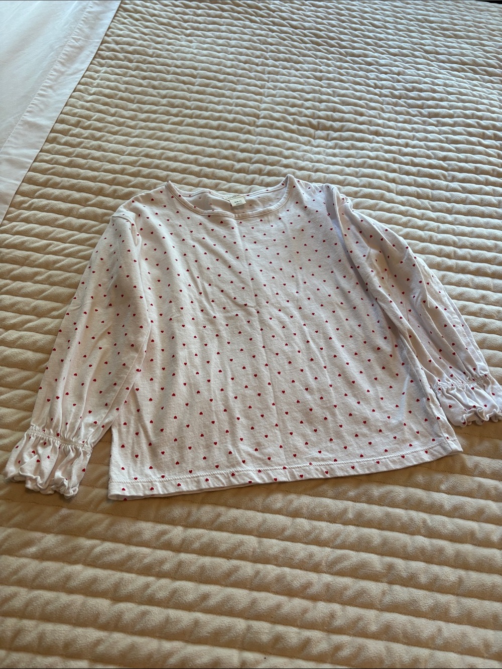 Crewcuts White Long Sleeve Top with Red Heart Dots